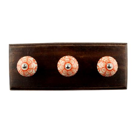 Orange Zinnia Flower Ceramic Wooden Hook 